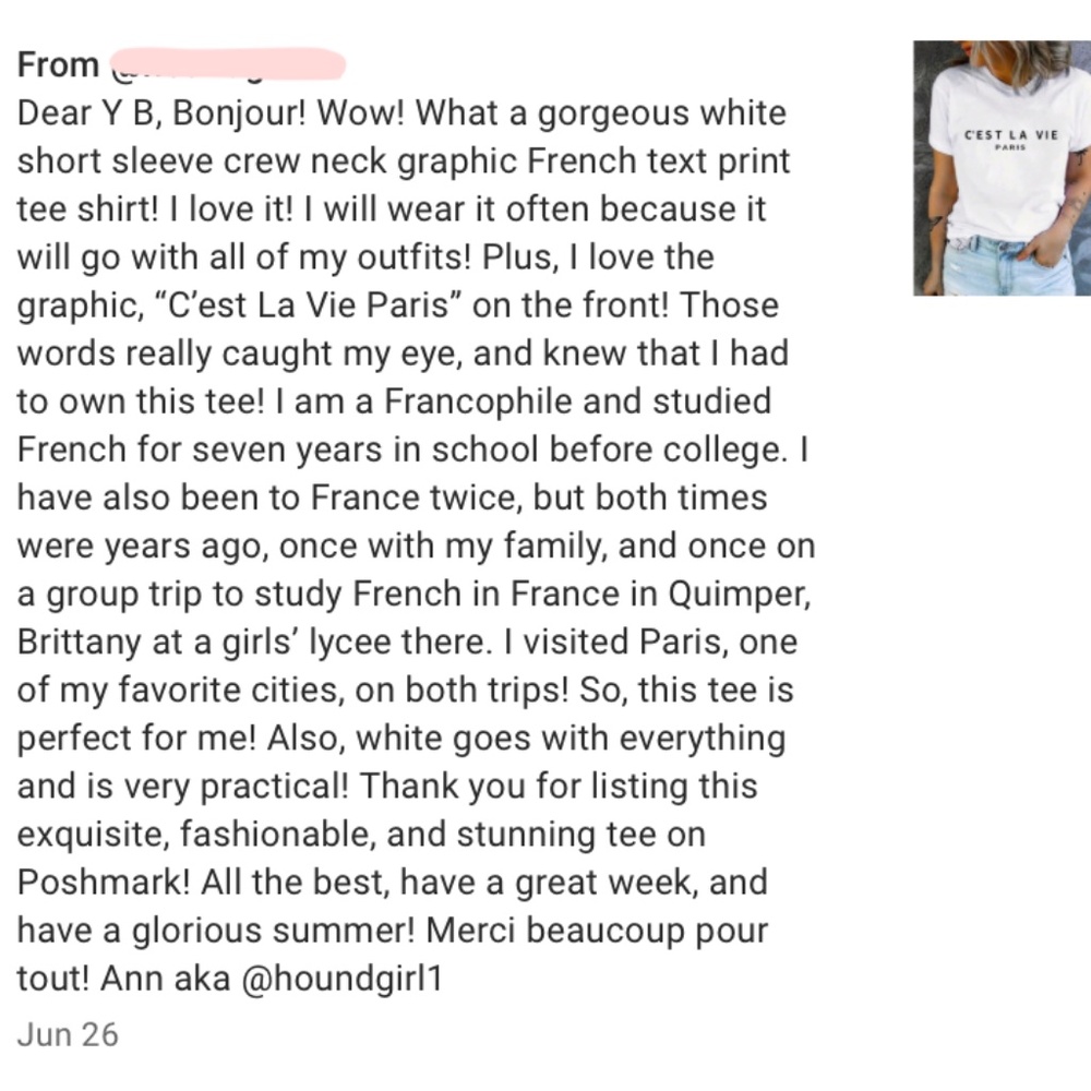 White Graphic French Text Print Tee Shirt Short Sleeve Crew Neck - Picture 8 of 17